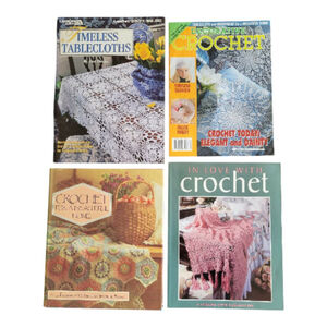 Vintage Crochet Pattern Book Bundle (4) Leisure Arts Tablecloths Afghans